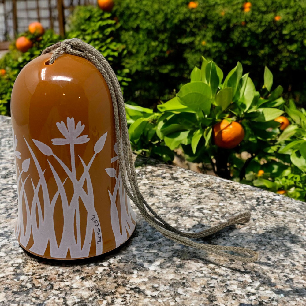 Vintage 1982 Paul Marshall Ceramic Bell Wind Chime Drum Clapper Hanging Bohemian